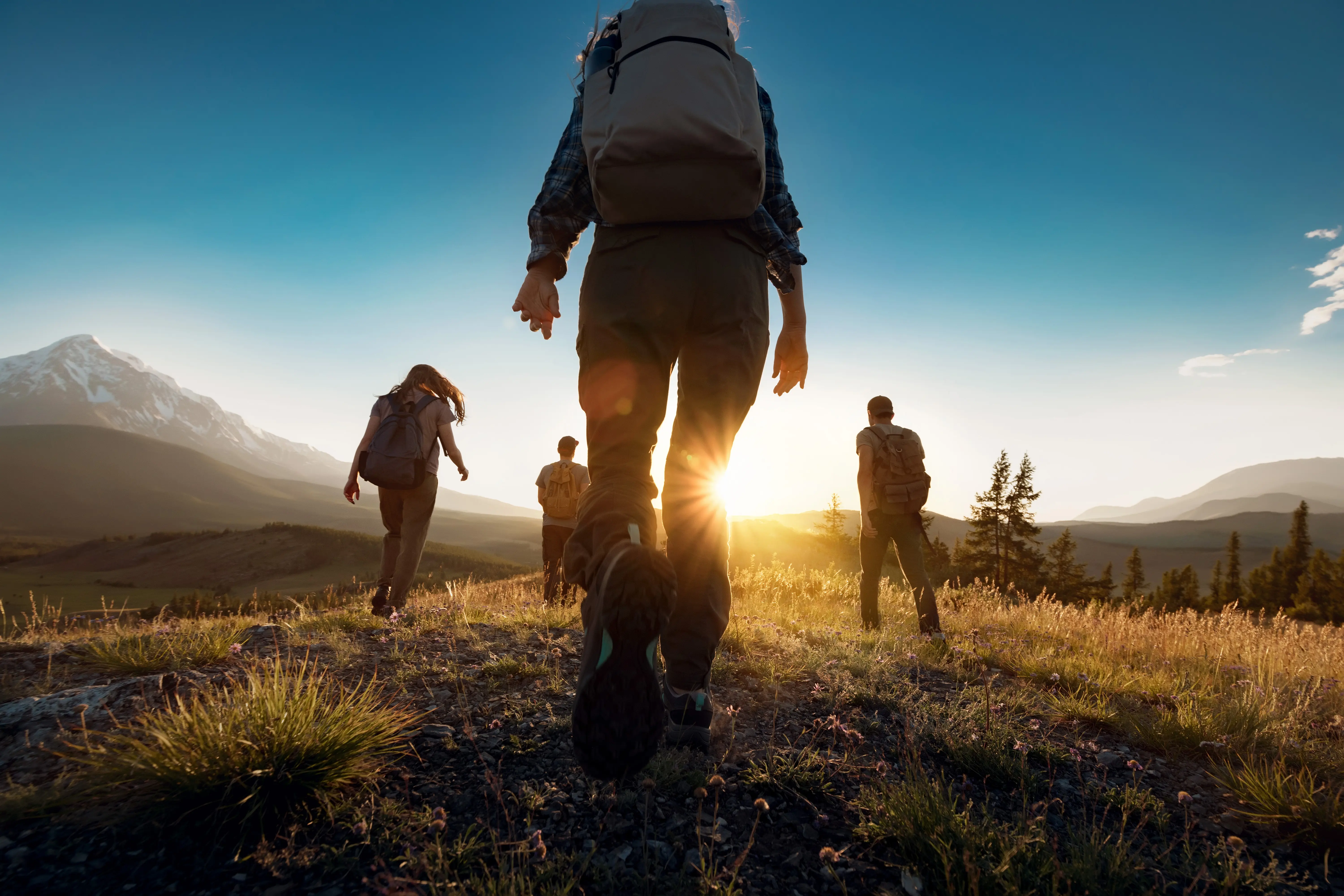 Group hiking in the mountains near Denver